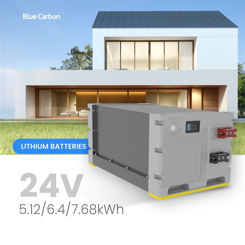 Pek Bateri Litium Suria 24 Volt Karbon Biru Dengan BMS Pintar